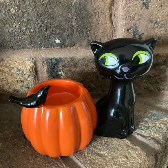 PartyLite Black Cat w/ Pumpkin Tea Light Holder